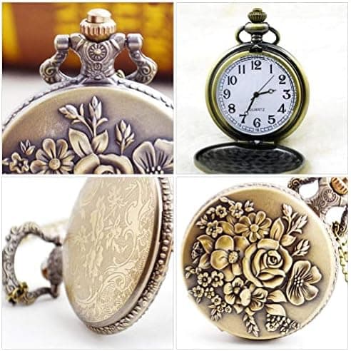 ساعت مچی جیبی SYOSI vintage با زنجیر آویزان – ساعت کریستالی برنزی — تصویر ۲