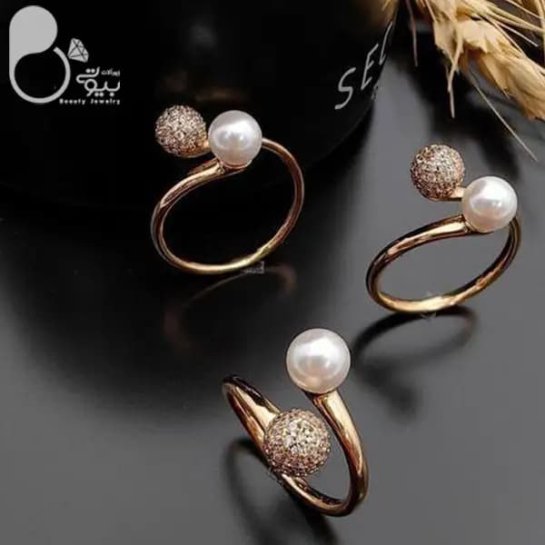 انگشتر ژوپینگ مرواریدی و گوی طلایی