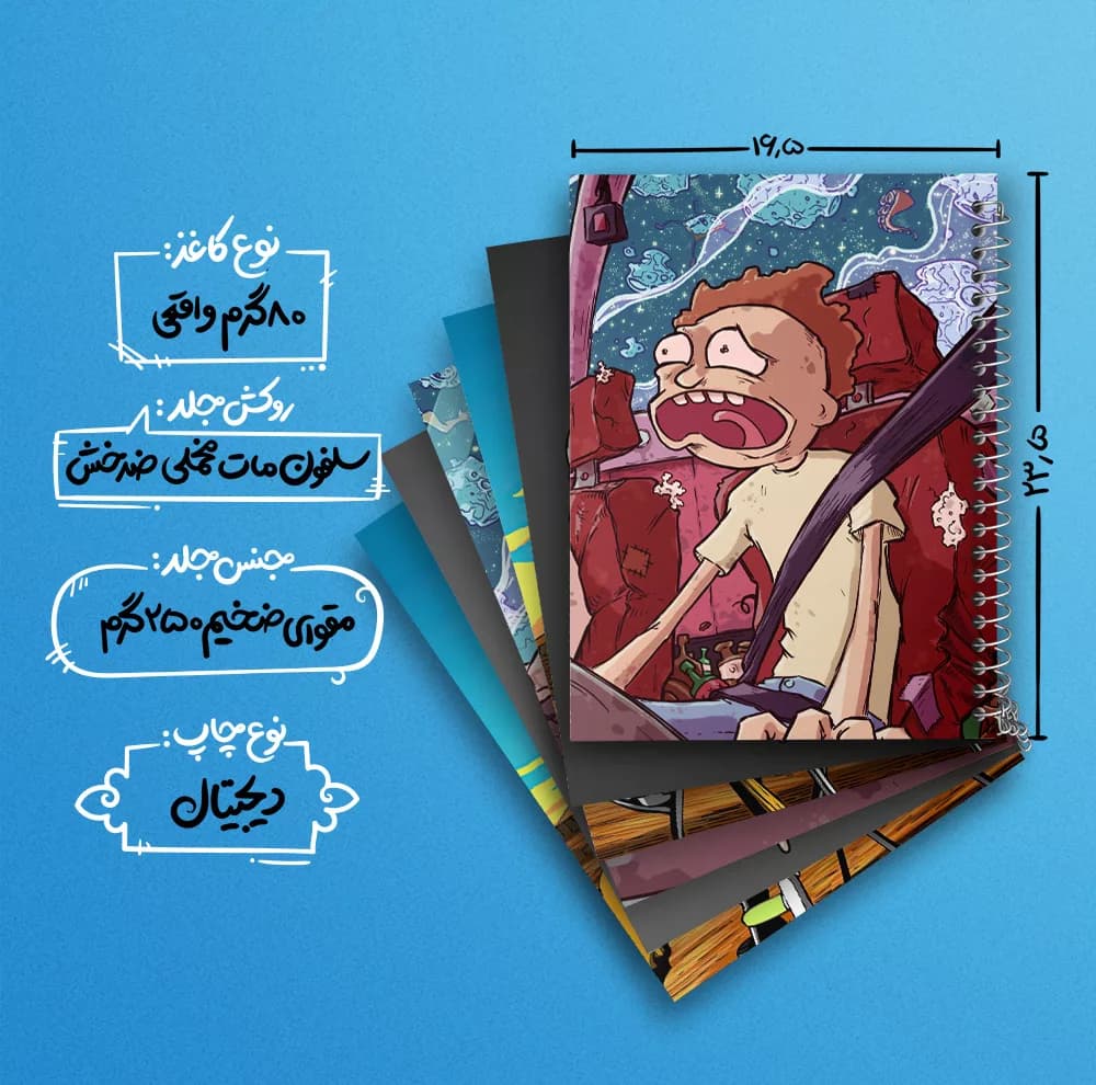 دفتر مشق 100 برگ خندالو طرح ریک و مورتی کد 585 مجموعه 6 عددی — تصویر ۴