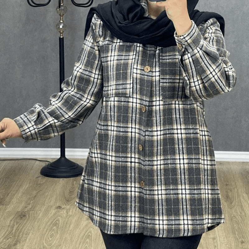مانتو زنانه ۲جیب یقه مردانه دکمه چوبی (پک 3 عددی)