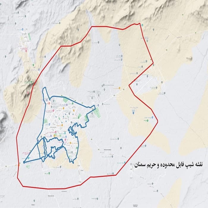 نقشه شیپ فایل محدوده و حریم شهر سمنان | دانلود جدیدترین مرز قانونی شهر سمنان (GIS)
