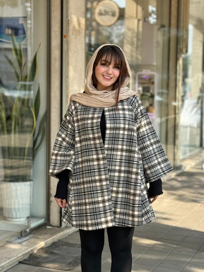 پالتو عروسکی سفید مشکی چهارخونه ریز
