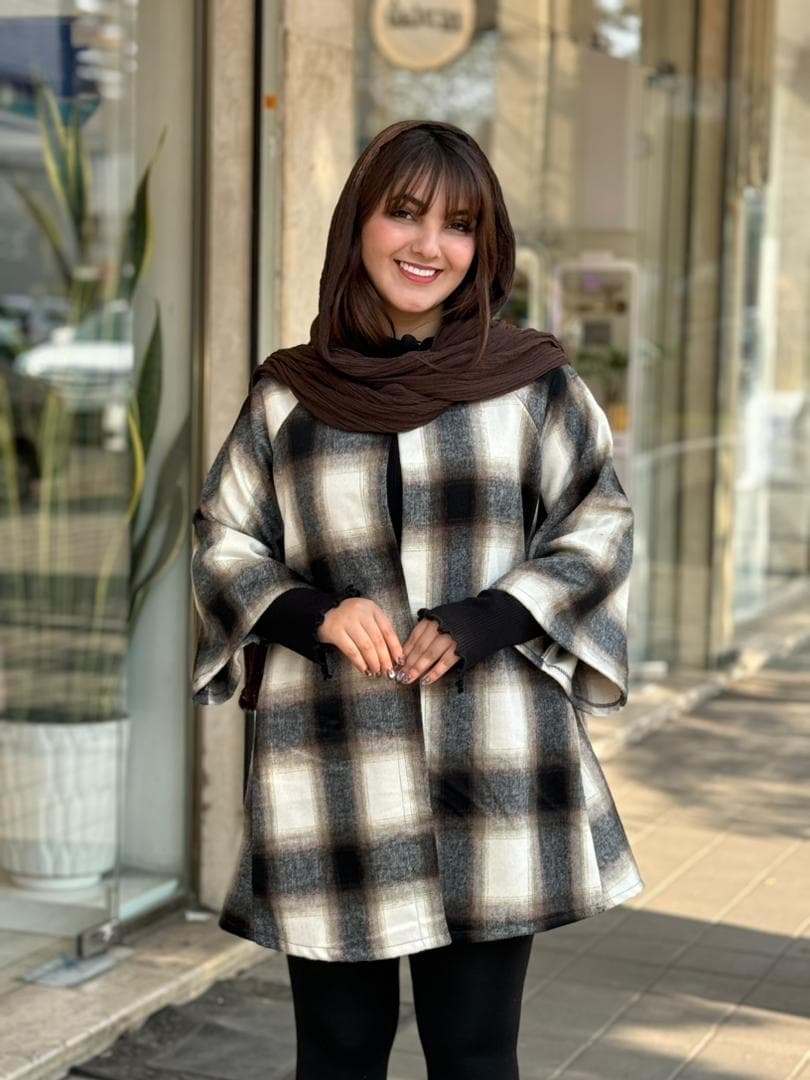 پالتو عروسکی سفید مشکی ذغالی چهارخونه — تصویر ۲