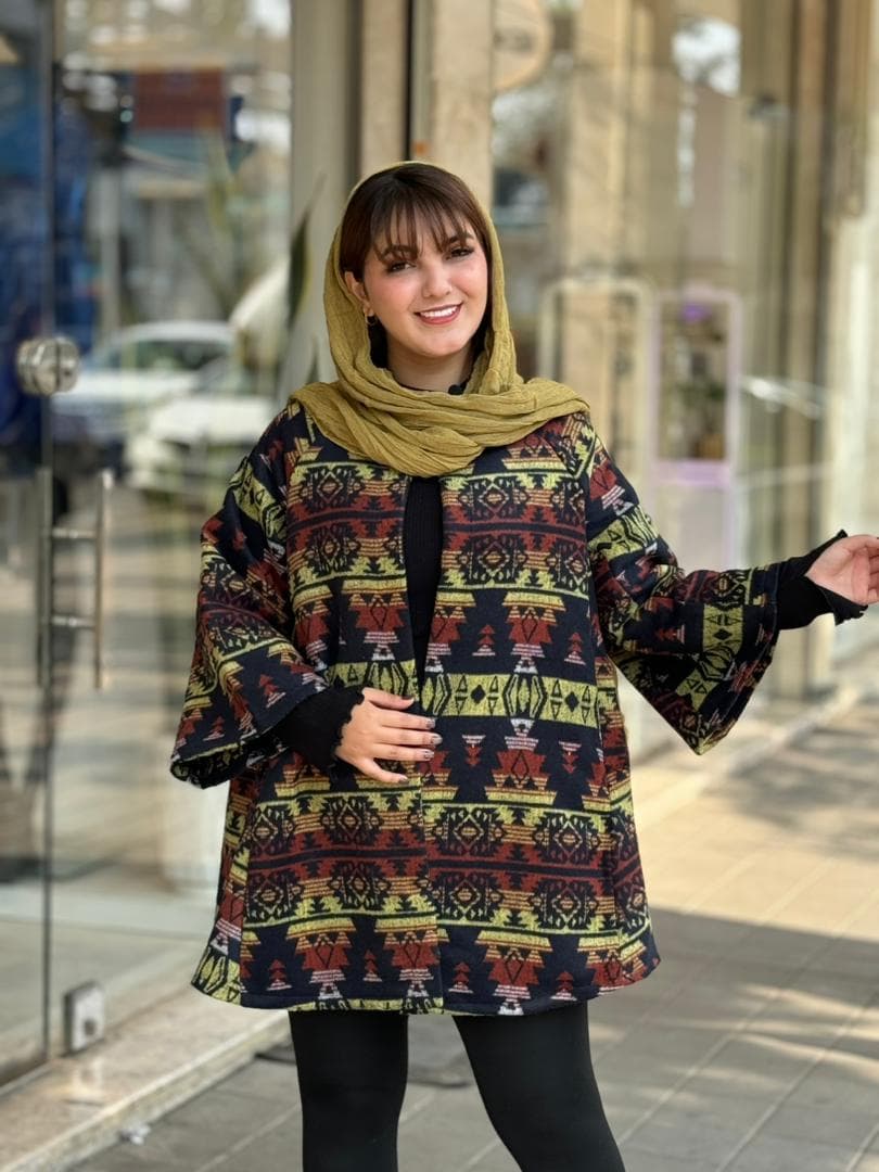 پالتو عروسکی طرحدار سورمه ای آجری خردلی