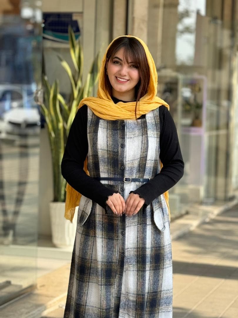 سارافون غزل سفید سورمه ای خردلی — تصویر ۶