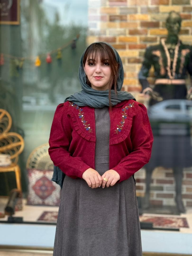 کت و سارافون شقایق کبریتی طوسی زرشکی — تصویر ۲