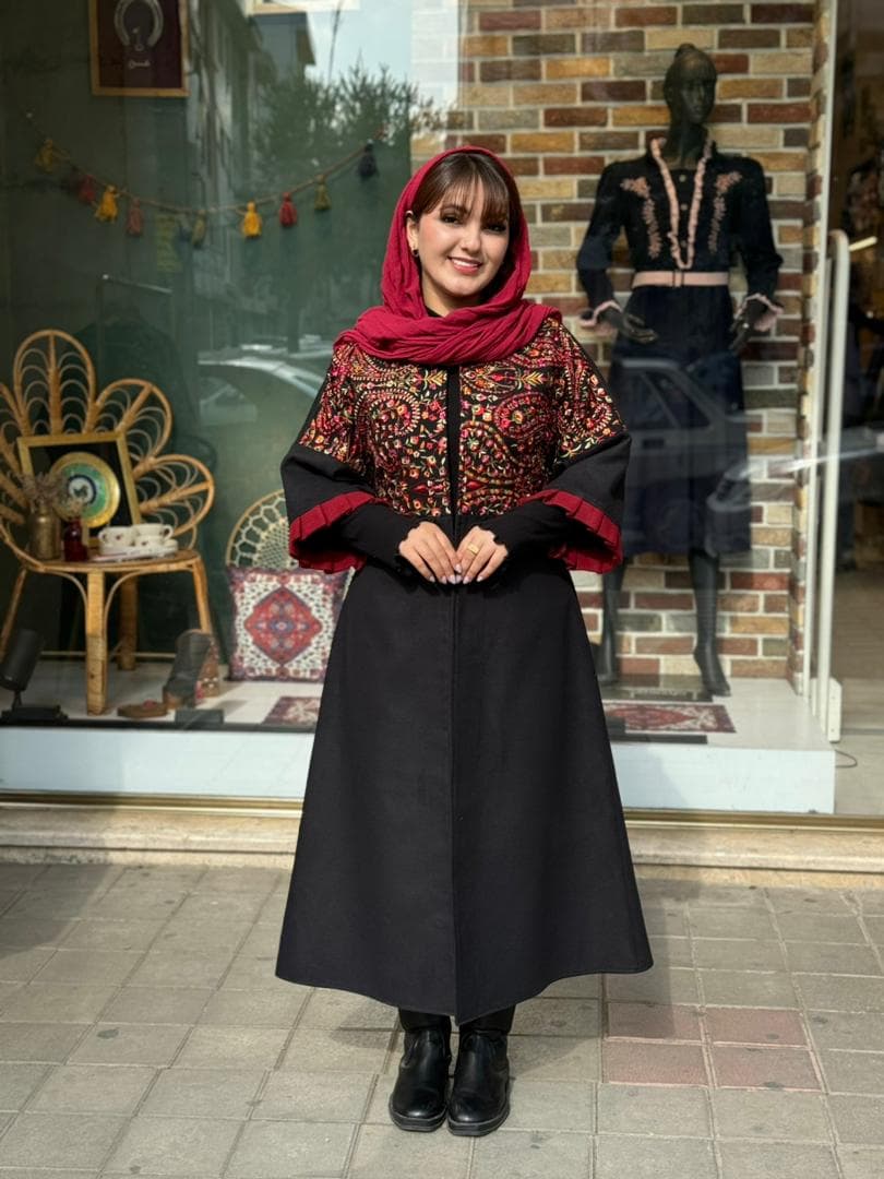 پالتو بخارا دوزی بته جقه زرشکی
