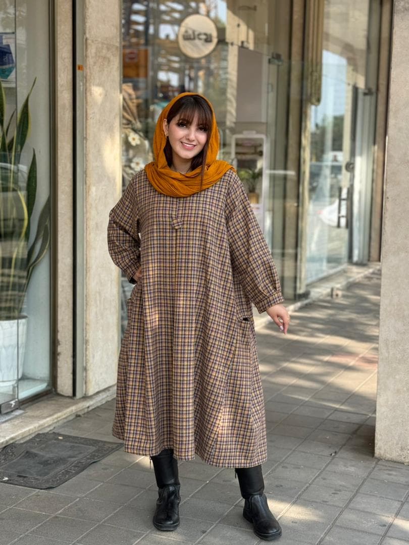 پیراهن کعبه خردلی طوسی زرشکی — تصویر ۳
