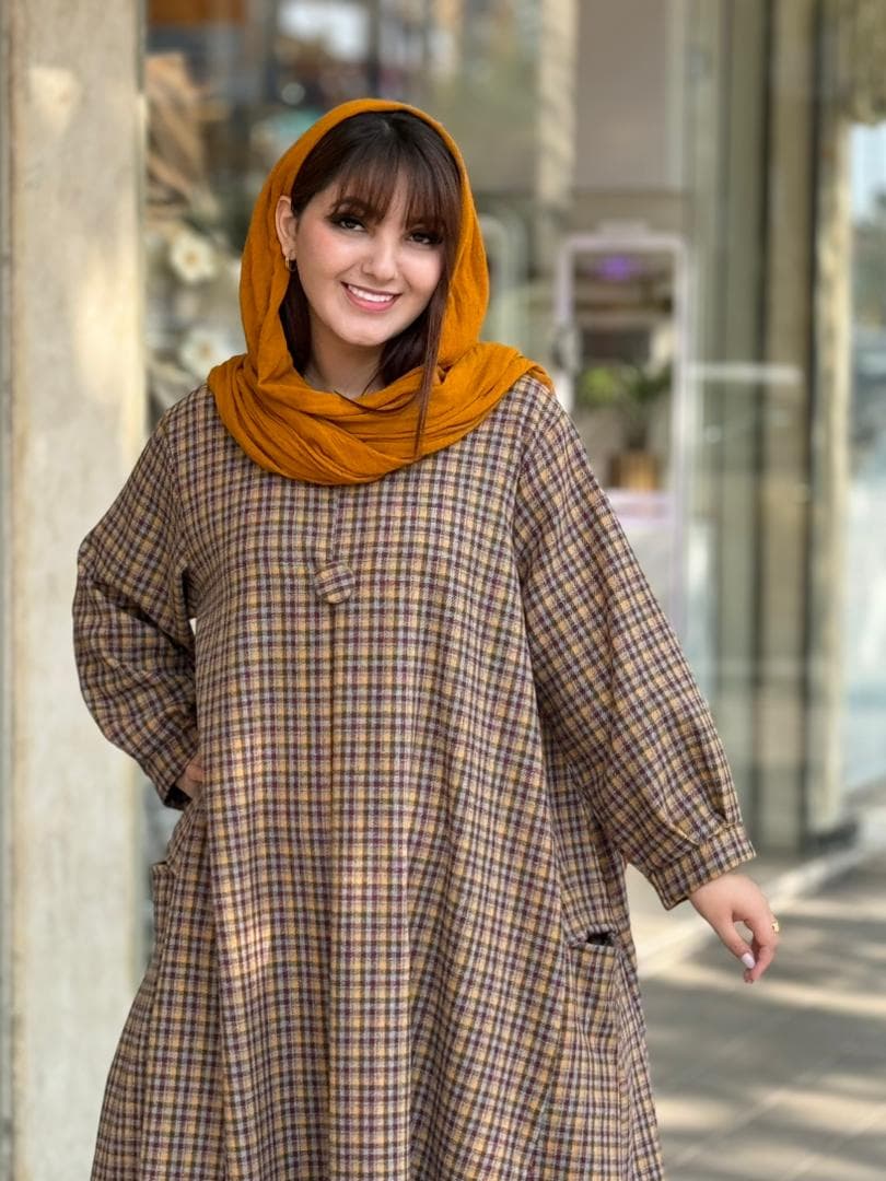 پیراهن کعبه خردلی طوسی زرشکی — تصویر ۴