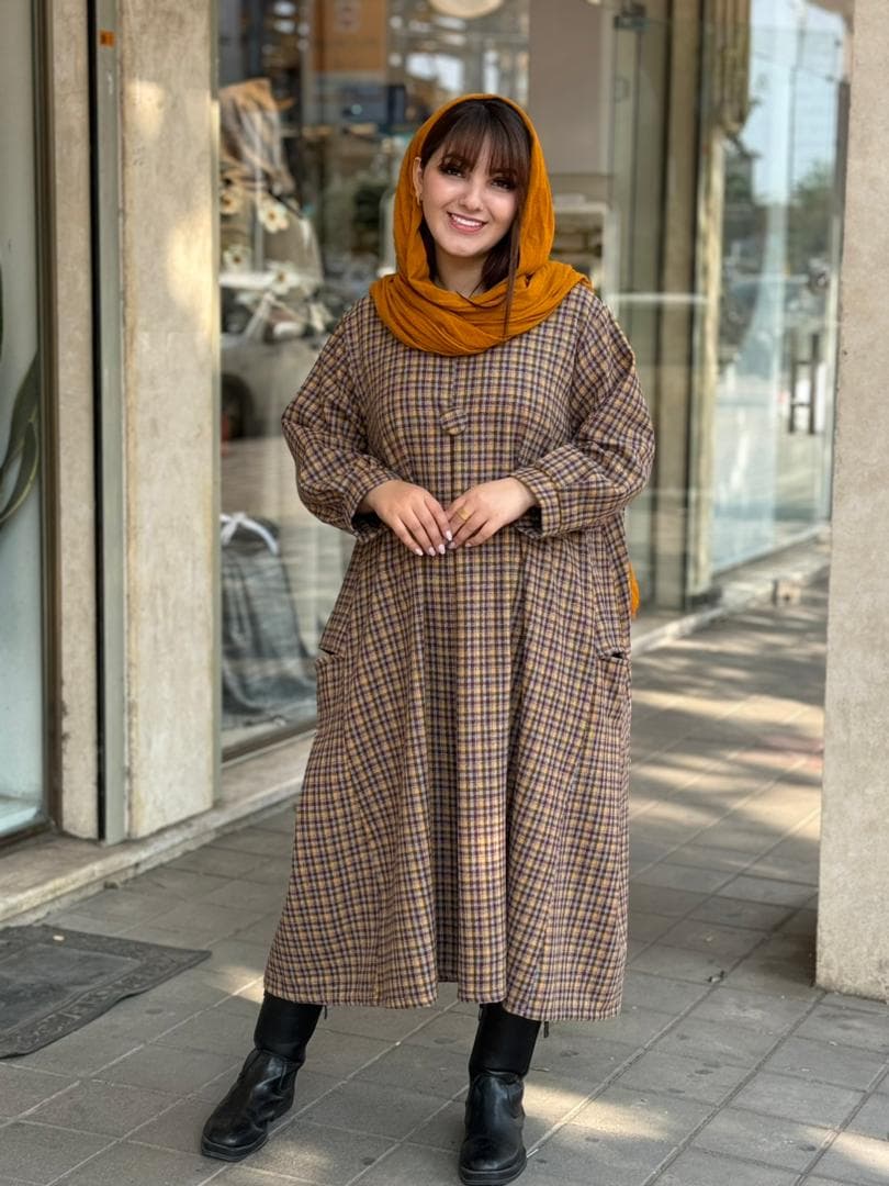 پیراهن کعبه خردلی طوسی زرشکی — تصویر ۲