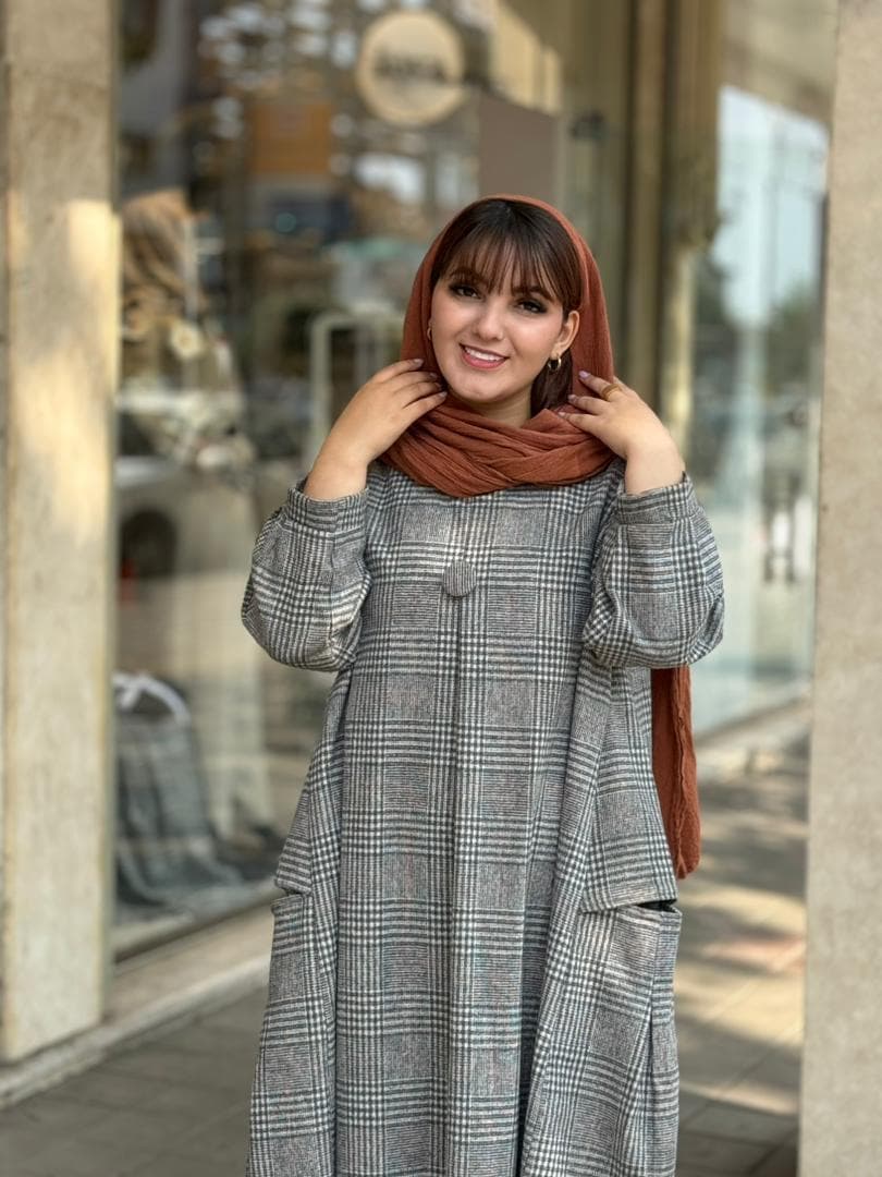 پیراهن کعبه طوسی سفید چهارخونه ریز — تصویر ۲