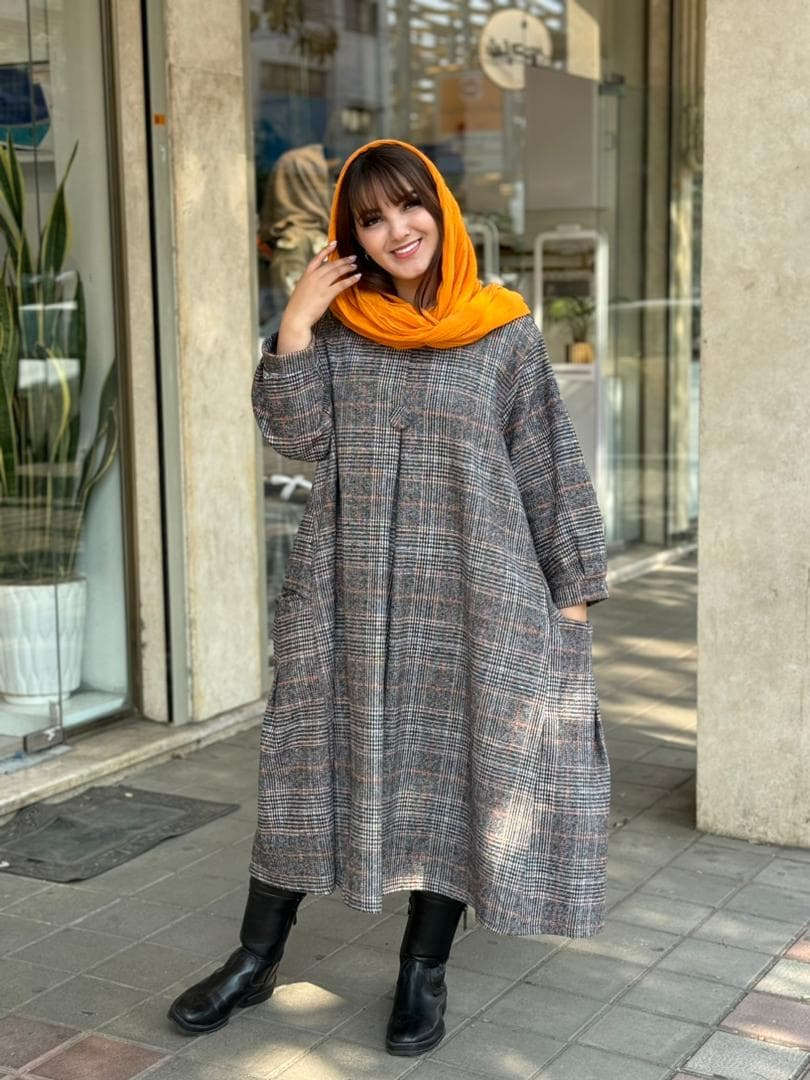 پیراهن کعبه طوسی نارنجی چهارخونه ریز — تصویر ۴
