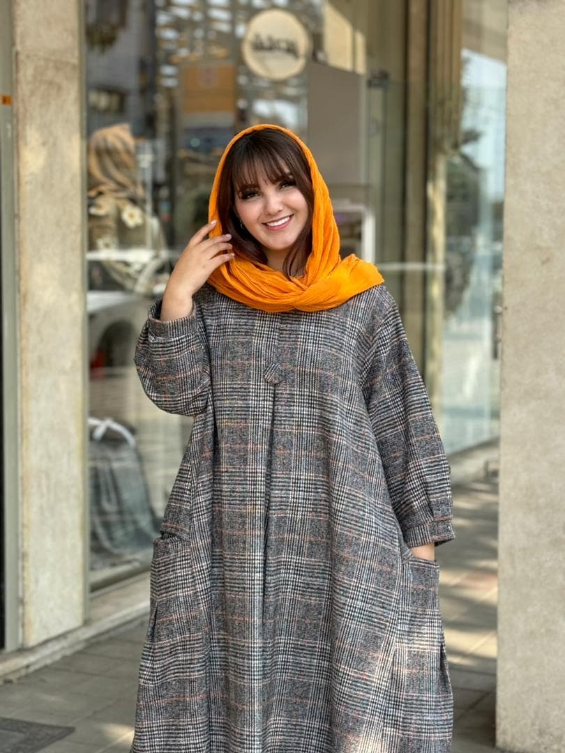 پیراهن کعبه طوسی نارنجی چهارخونه ریز — تصویر ۵