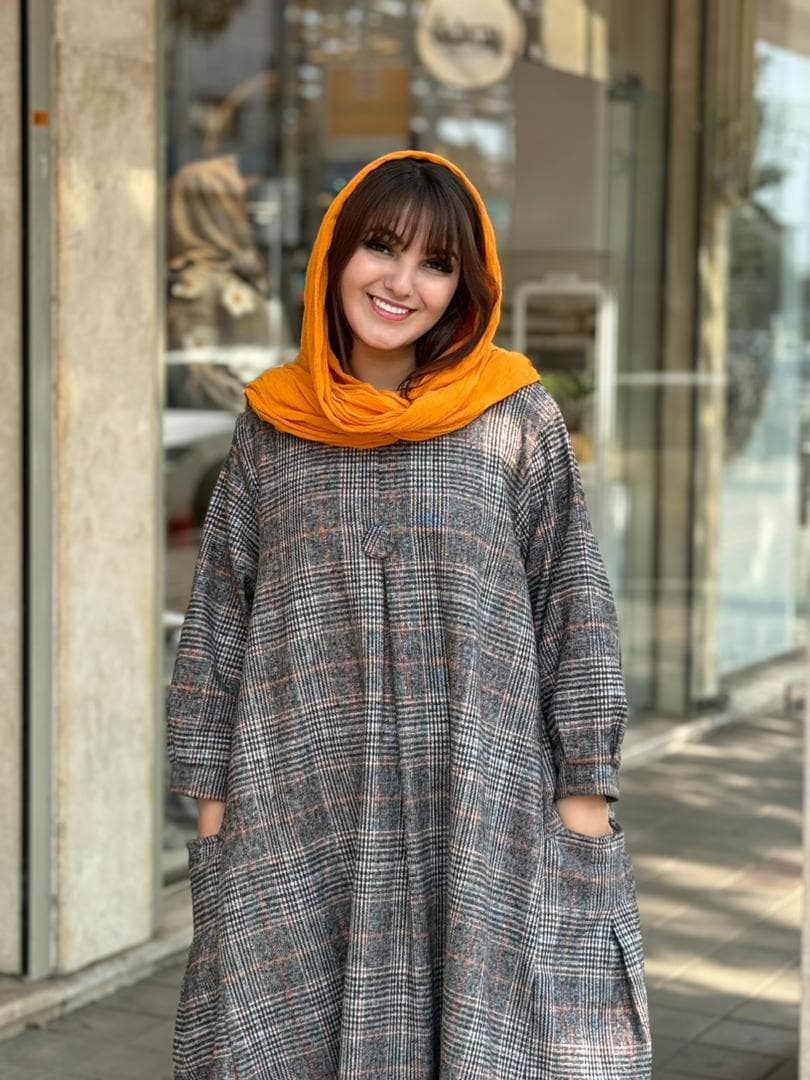 پیراهن کعبه طوسی نارنجی چهارخونه ریز — تصویر ۲
