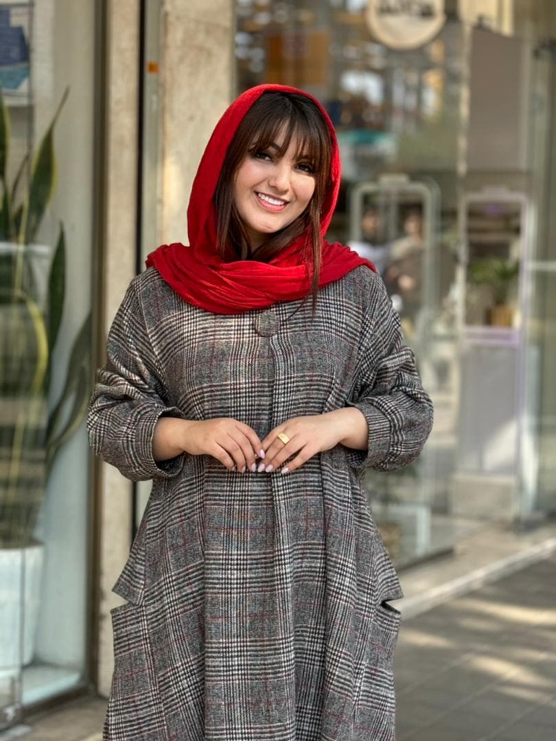 پیراهن کعبه طوسی زرشکی چهارخونه ریز — تصویر ۳