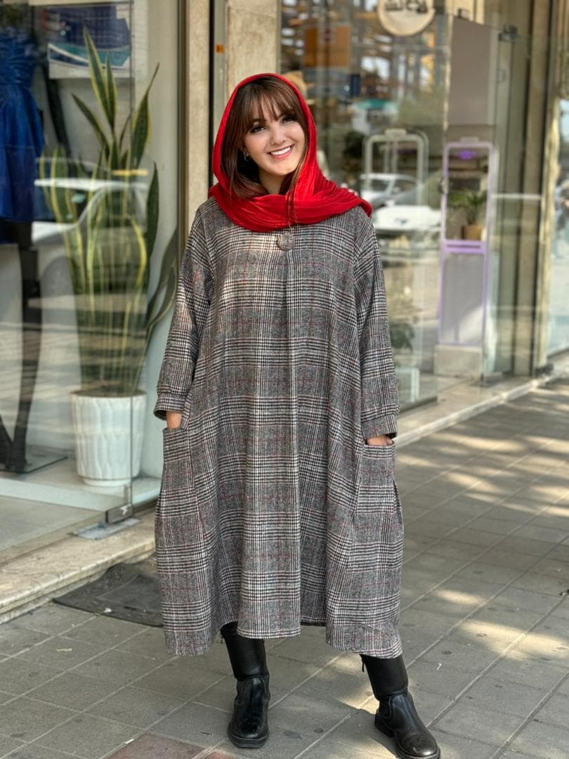 پیراهن کعبه طوسی زرشکی چهارخونه ریز — تصویر ۲