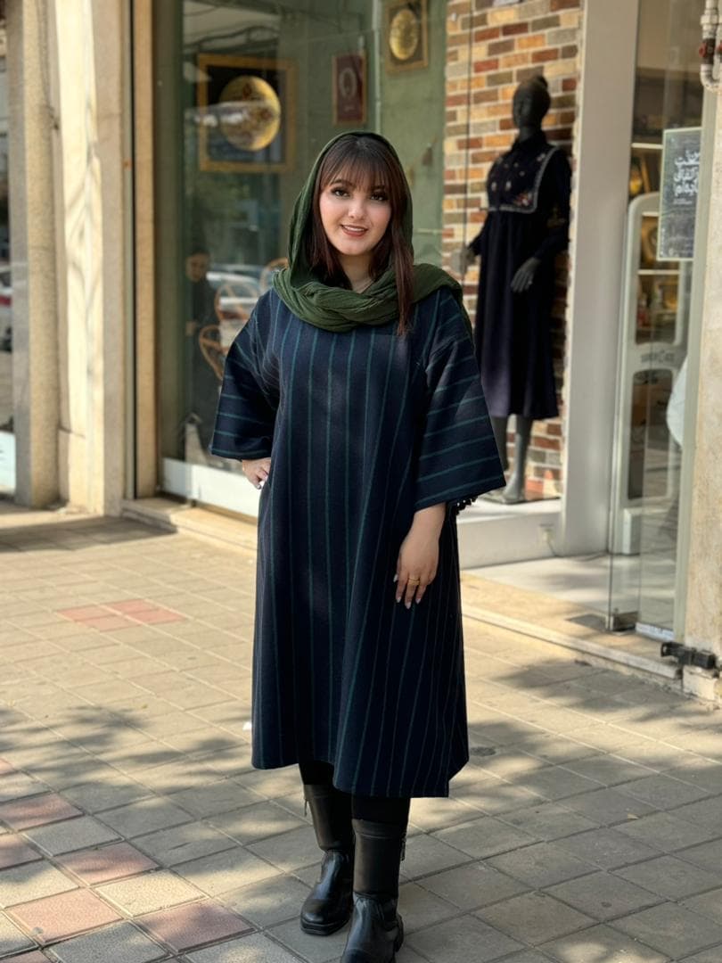 پانچ جلوبسته پشمی راه راه سورمه ای سبز — تصویر ۳