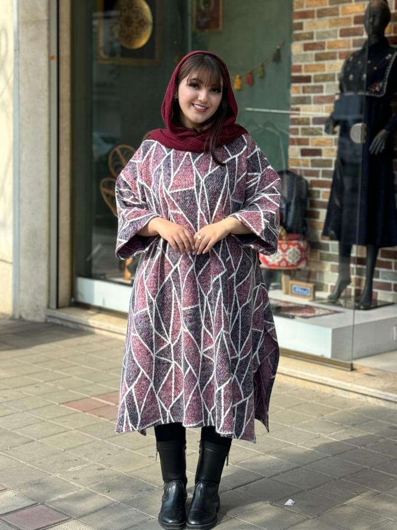 پانچ جلوبسته پشمی لوزی سورمه ای زرشکی سفید — تصویر ۳