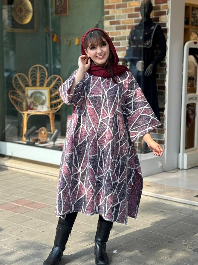 پانچ جلوبسته پشمی لوزی سورمه ای زرشکی سفید
