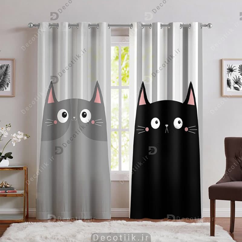 پرده پانچی پسرانه طرح گربه DK-1012