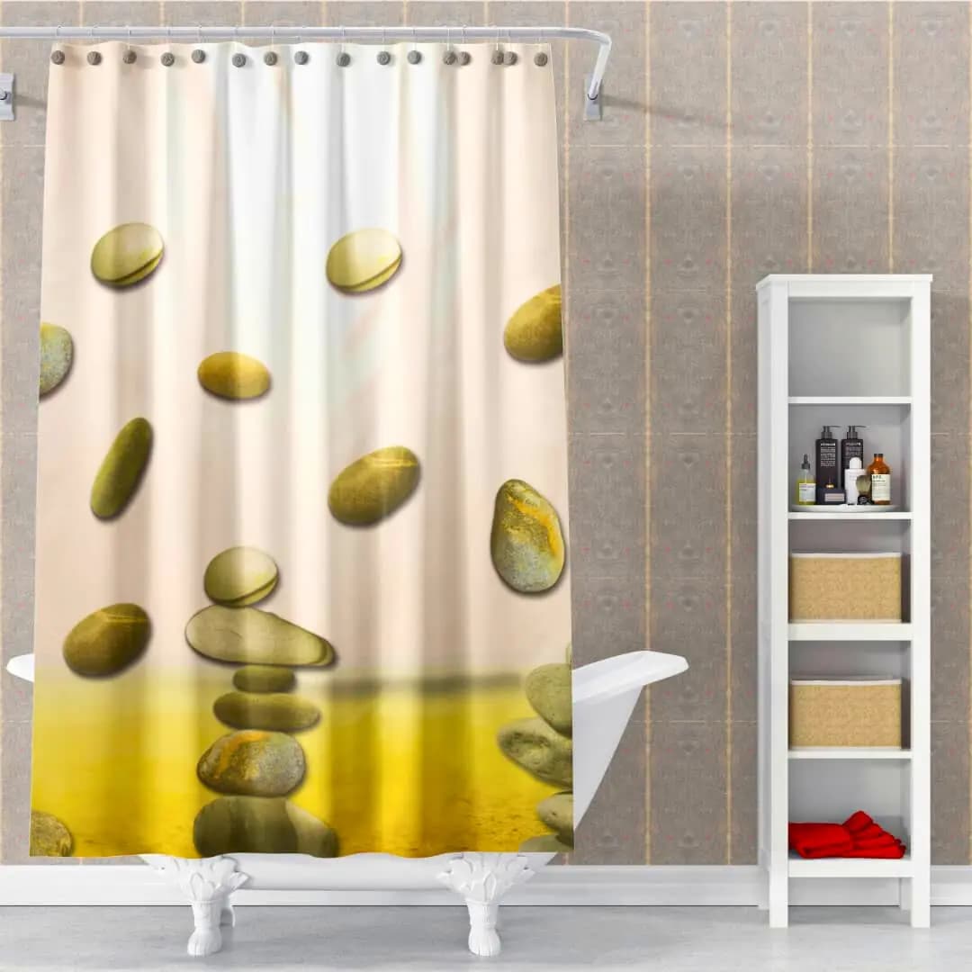 پرده حمام ساتن چاپی طرح سنگ