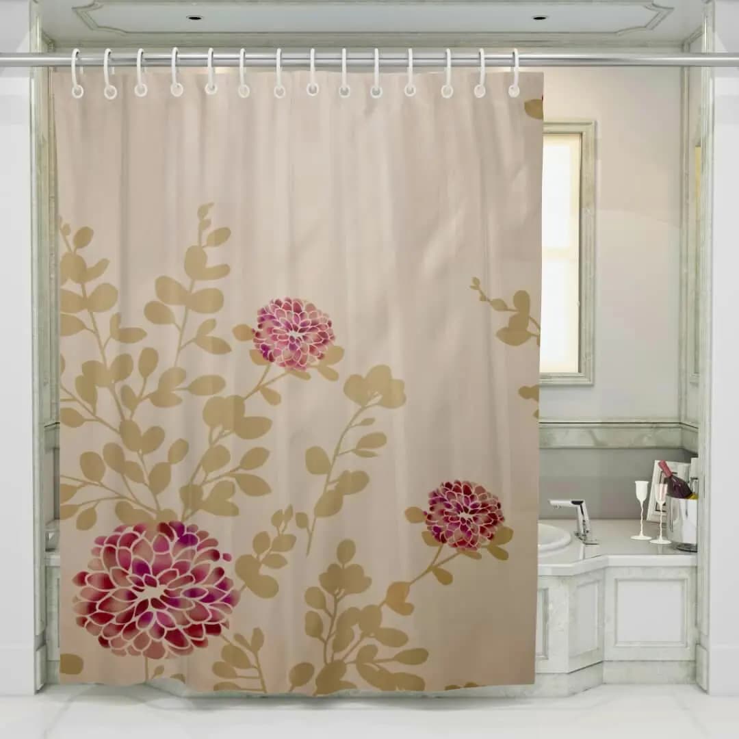 پرده حمام ساتن چاپی طرح گل
