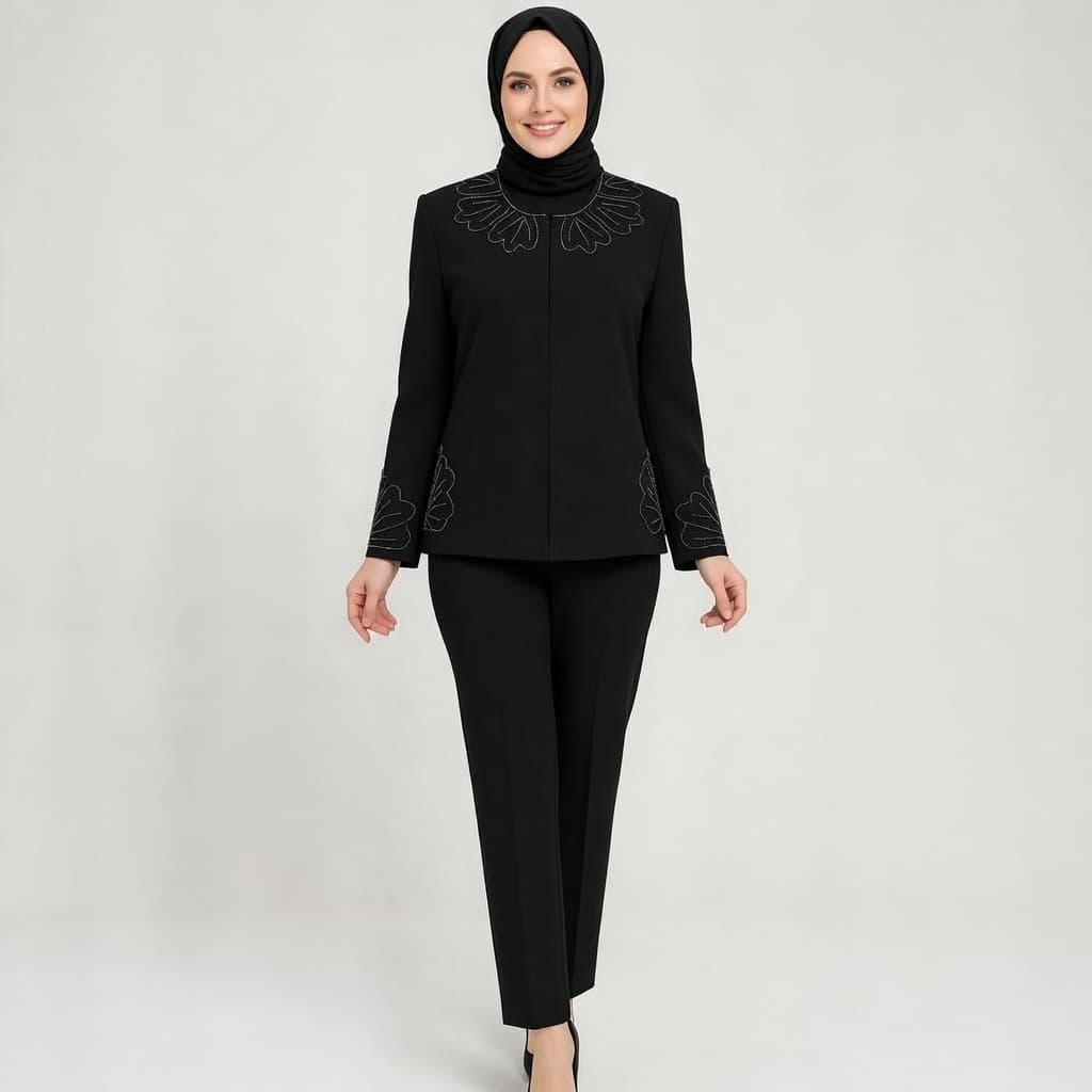 کرپ یقه گرد مروارید دوزی