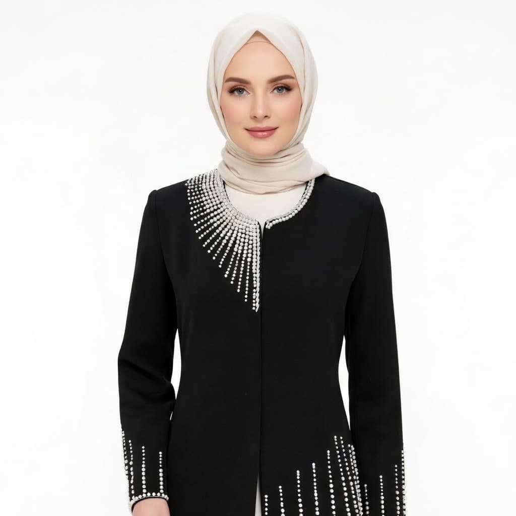 کت کرپ یقه گرد مروارید دوزی