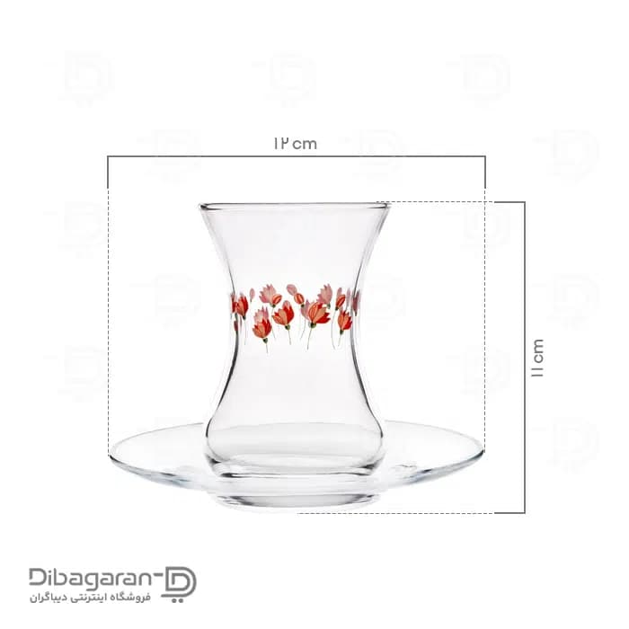 استکان نعلبکی کمر باریک پاشاباغچه مدل ملینا 3 عددی کد 96598 — تصویر ۲