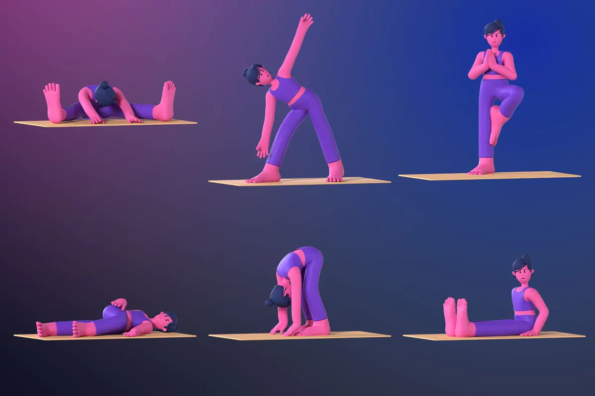 31 کاراکتر زن در حال یوگا 3D — تصویر ۷