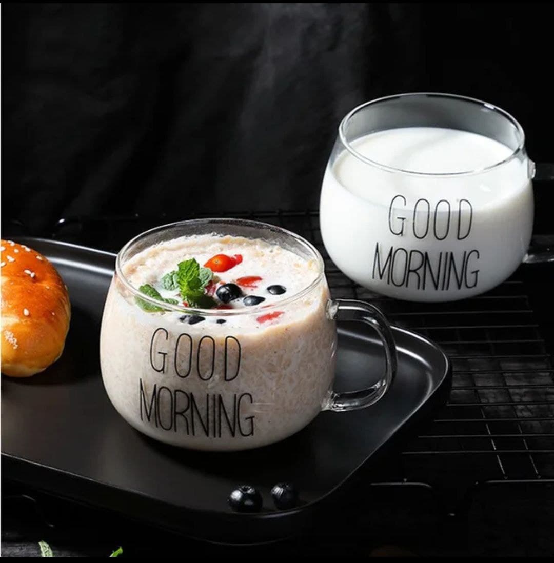 لیوان پیرکس گود مورنینگ (Good Morning) تپل وارداتی — تصویر ۲