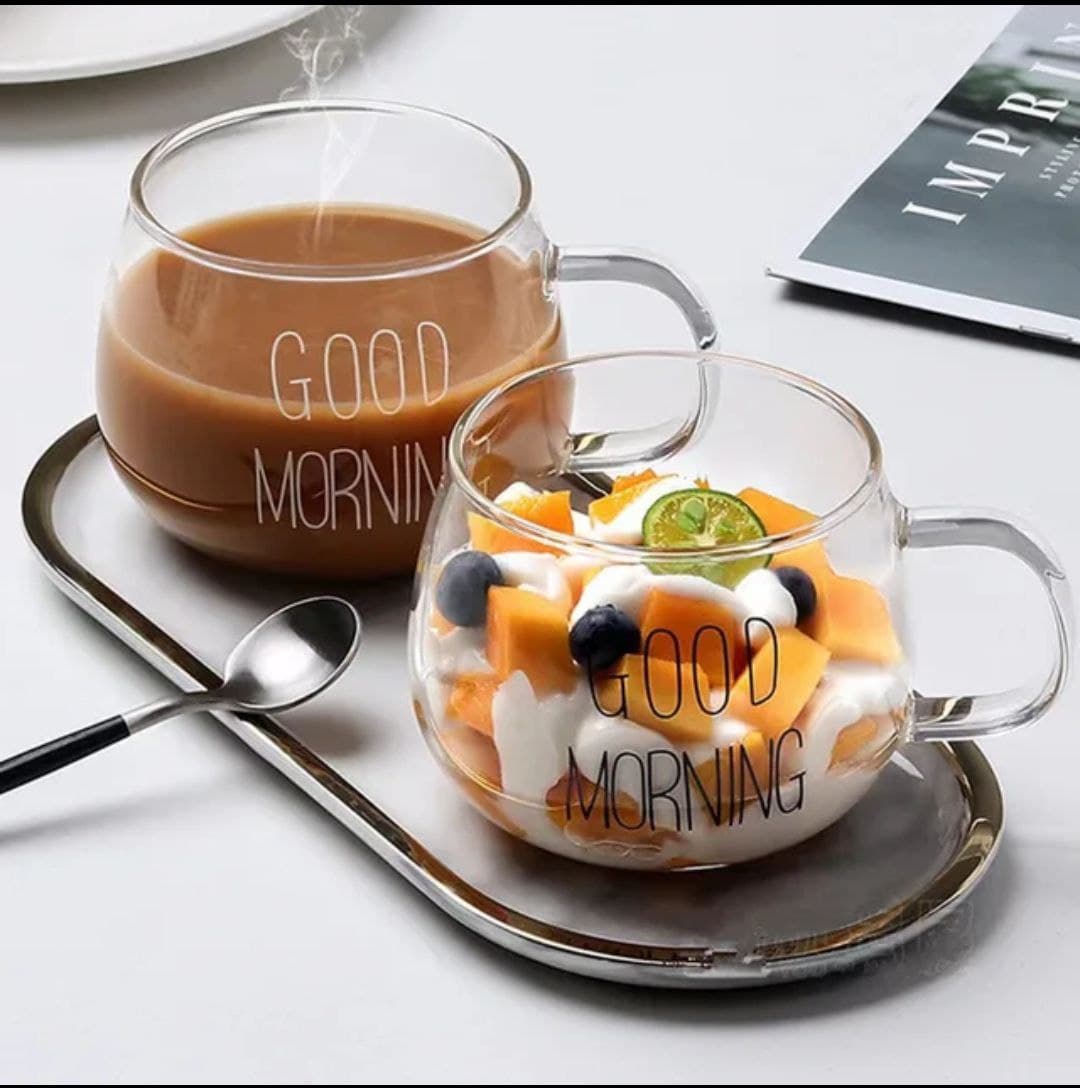 لیوان پیرکس گود مورنینگ (Good Morning) تپل وارداتی — تصویر ۳
