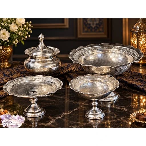 ست پذیرایی مس زنجان کروم شده ورساچ 5 پارچه(پس کرایه)