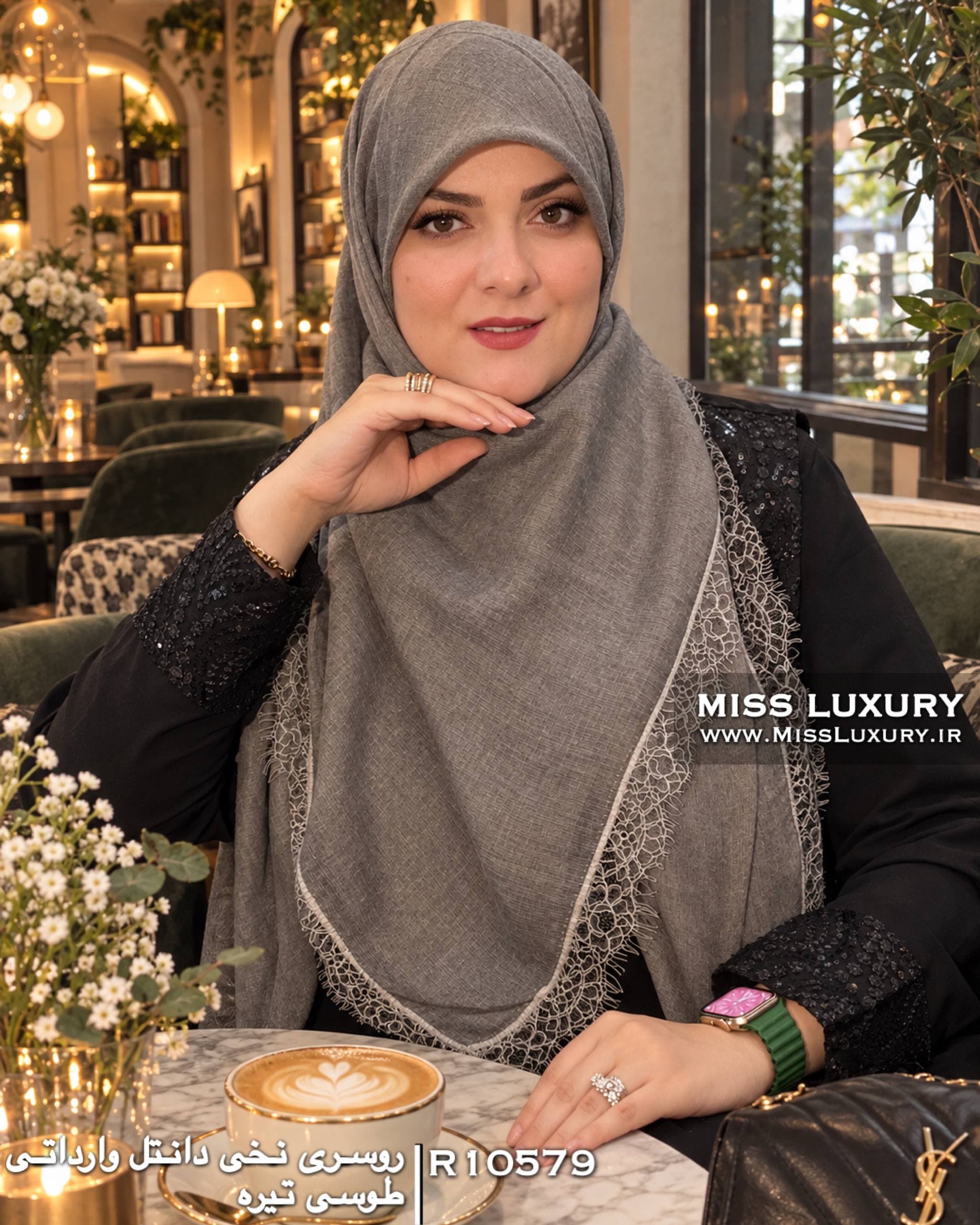روسری نخی دانتل وارداتی طوسی تیره R10579
