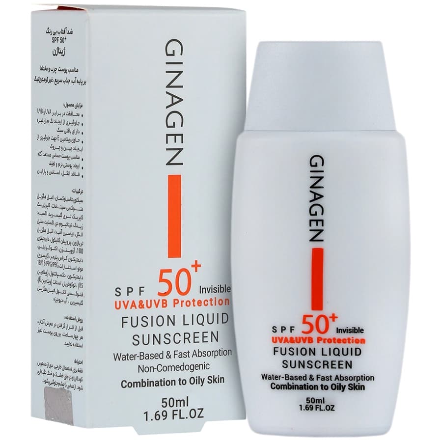 لیکوئید ضد آفتاب بی رنگ پوست چرب SPF50 ژیناژن — تصویر ۵