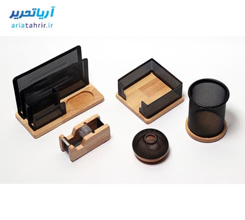 ست لوازم اداری رومیزی 5 تکه چوب و فلز جهان نما — تصویر ۲