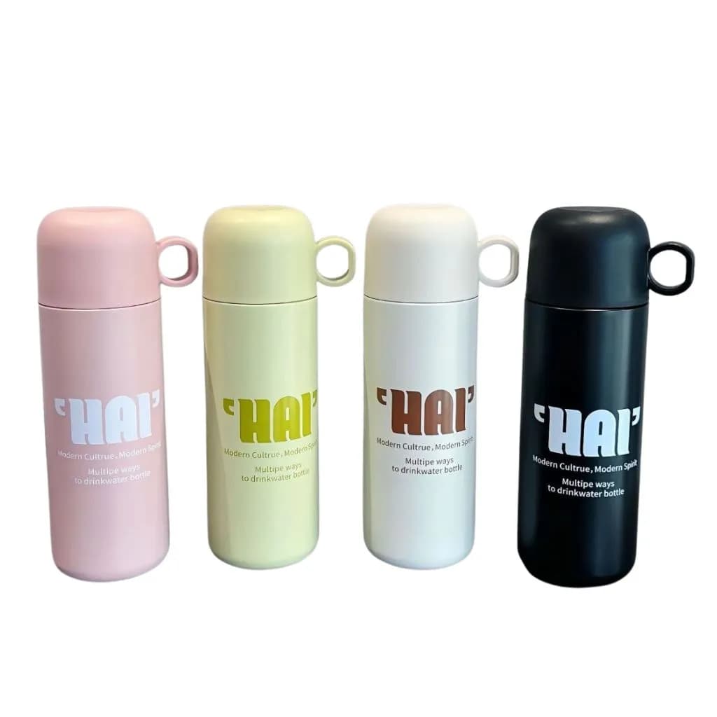 فلاسک کاپ دار برند HSCUP طرح HAI گنجایش 500ML کد BW-1358 — تصویر ۲