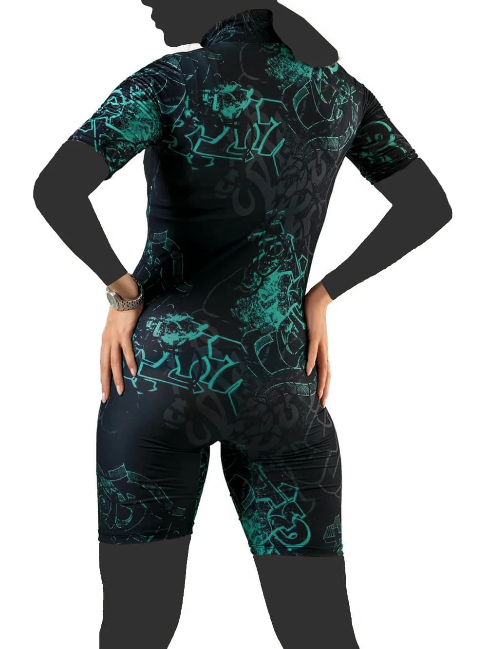 مایو نیمه اسلامی پوشیده زنانه شیک کاپدار اسپیدو ( Speedo ) پادار و آستین دار — تصویر ۳