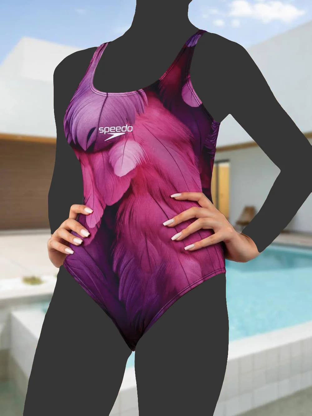 مایو زنانه اسلیپ کاپدار طرح شیک و خاص پر بنفش و صورتی رنگ اسپیدو ( Speedo ) — تصویر ۳