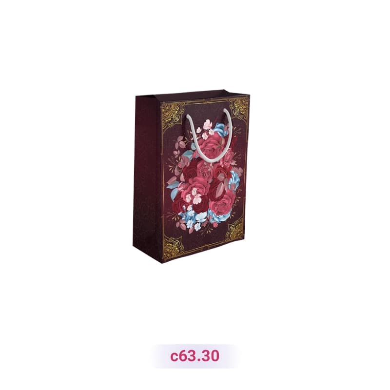 پاکت کادو با طرح گل قرمز و آبی زرشکی (سری 30)