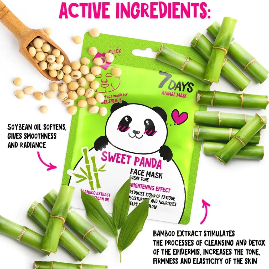 ماسک ورقی سون دی روشنکننده و شادابکننده پوست 7days sweet panda face mask — تصویر ۴