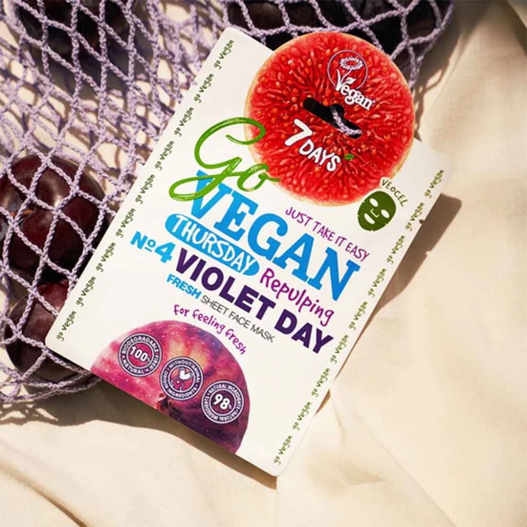ماسک ورقی سون دی وگان طراوتبخش و شادابکننده پوست 7days go vegan thursday violet day fresh sheet face mask — تصویر ۵
