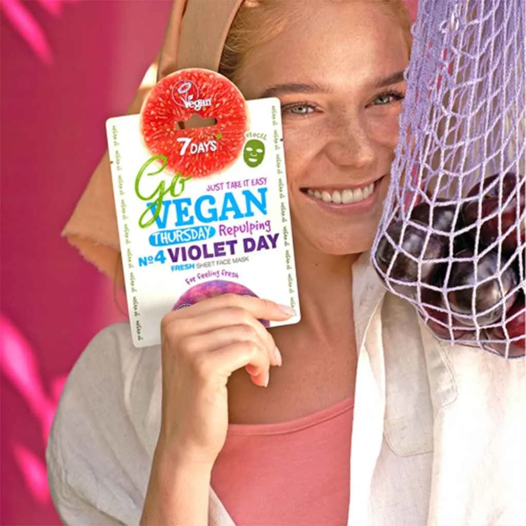 ماسک ورقی سون دی وگان طراوتبخش و شادابکننده پوست 7days go vegan thursday violet day fresh sheet face mask — تصویر ۶