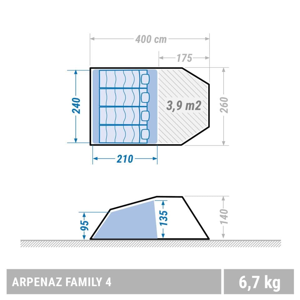 چادر کمپینگ چهار نفره کچوا مدل Arpenaz 4 Family — تصویر ۸