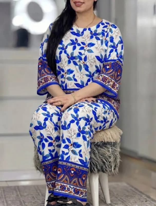 ست زنانه بلوز و شلوار راحتی نخی A9475