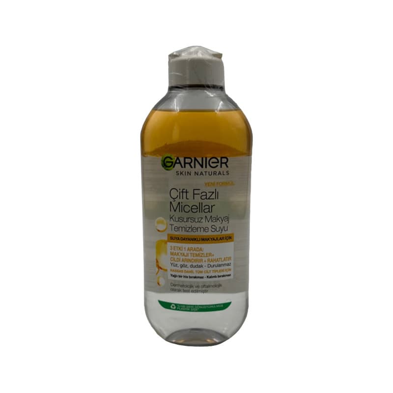 محلول پاک کننده آرایش صورت گارنیه مدل Cift fazli micellar حجم 400 میلی لیتر — تصویر ۲