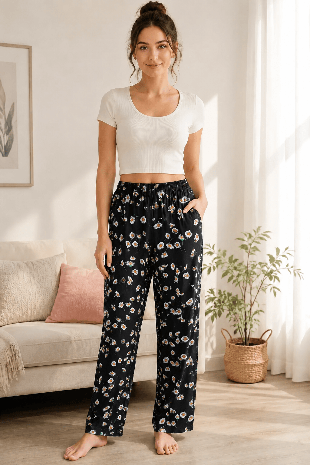 شلوار نخی راحتی بابونه A4012