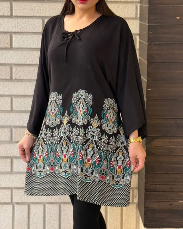تونیک بدون آبرفت قواره دار مشکی 408268A — تصویر ۶