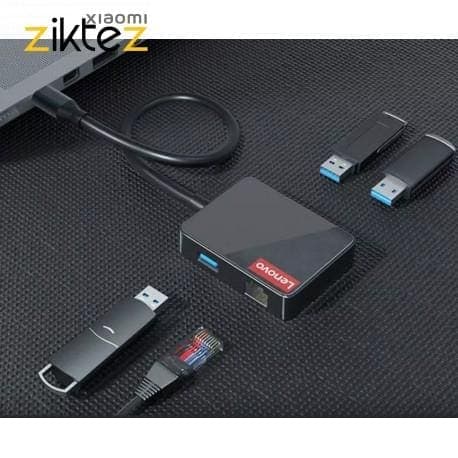 هاب 4 پورت لنوو Lenovo LP0803 4 in 1 USB HUB Adapter 3USB3.0 1RJ45 new(اورجینال اصلی ارسال فوری) — تصویر ۳