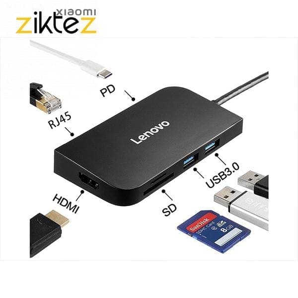 هاب 7 پورت Type C لنوو S707 ا Lenovo S707 7 in 1 Type C HUB Adapter HDMI PD3.0 SD/TF Reader(اورجینال اصلی ارسال فوری)